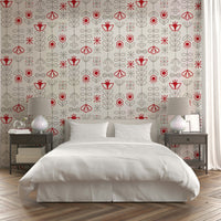 Red and grey Scandinavian bloom wallpaper design

