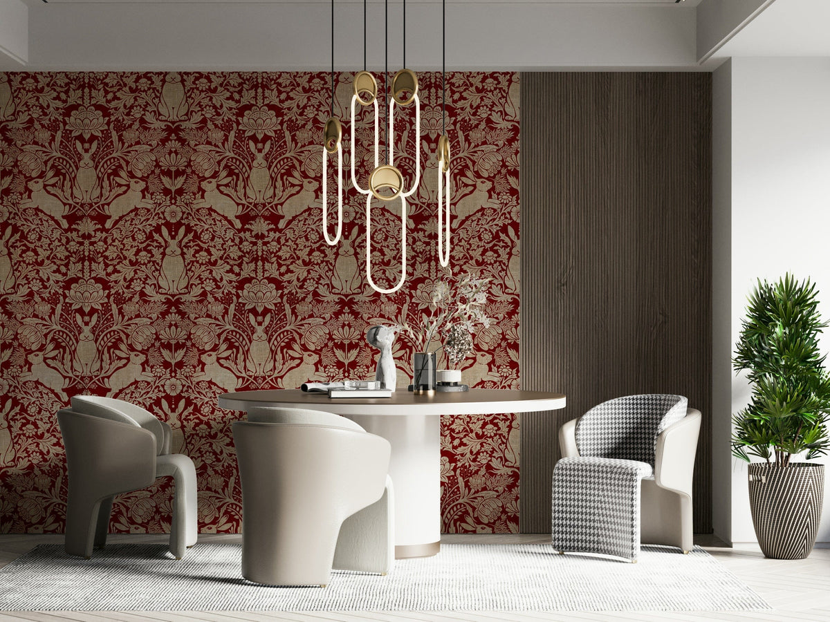 Scarlet Bloom & Bunny Wallpaper featuring a cute bunny surrounded by red and pink flowers.
