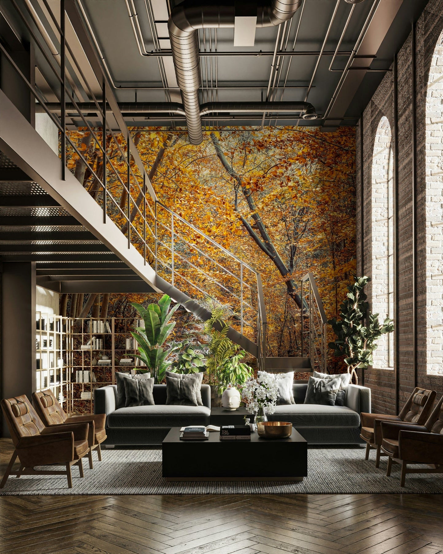 Scenic Woodland Path in Fall Wall Mural