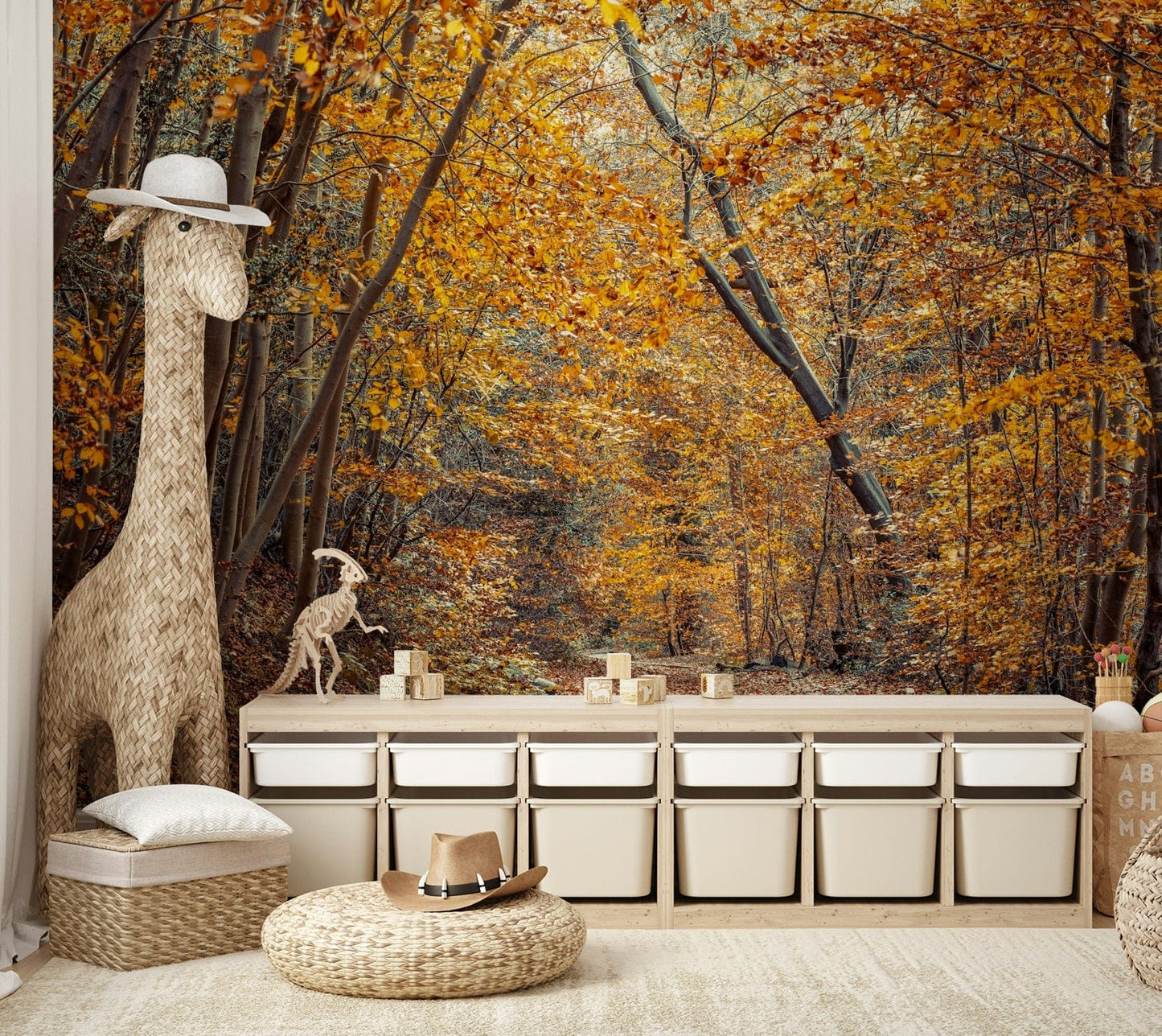 Scenic Woodland Path in Fall Wall Mural