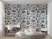 Angel fish and puffer fish illustrations in repeat pattern

