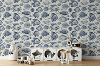 Exotic fish drawn in Delft blue over soft cream backdrop


