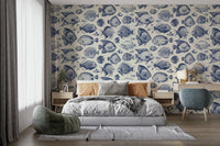 Bathroom wall mural of Delft blue marine illustration

