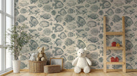 Children’s room wall covered in fish illustration wallpaper

