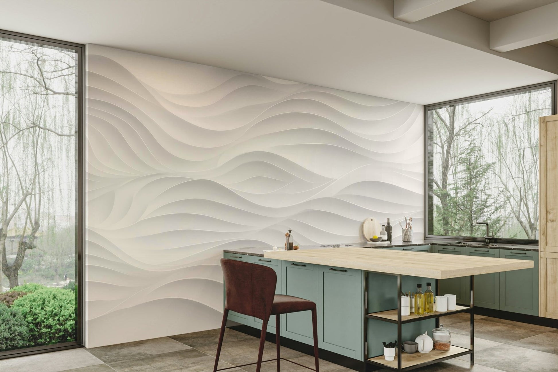 The scene has a serene, peaceful, and minimalist feel.

