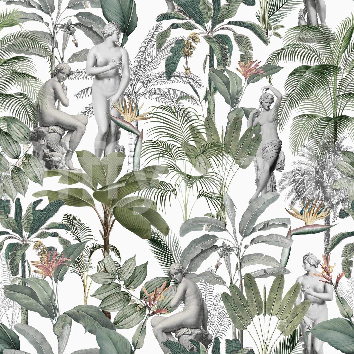 Sculptural Tropics wallpaper offering a chic, nature-inspired design

