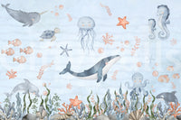 Sea Friends' Nursery Wall Mural for kids room, coastal style, pastel color, feature wall