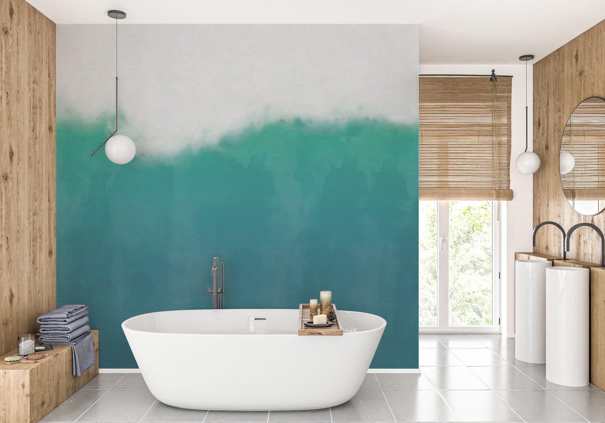Sea Green Watercolor Wall Mural - Giffywalls