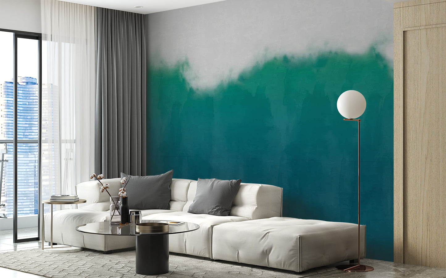 Sea Green Watercolor Wallpaper for living room