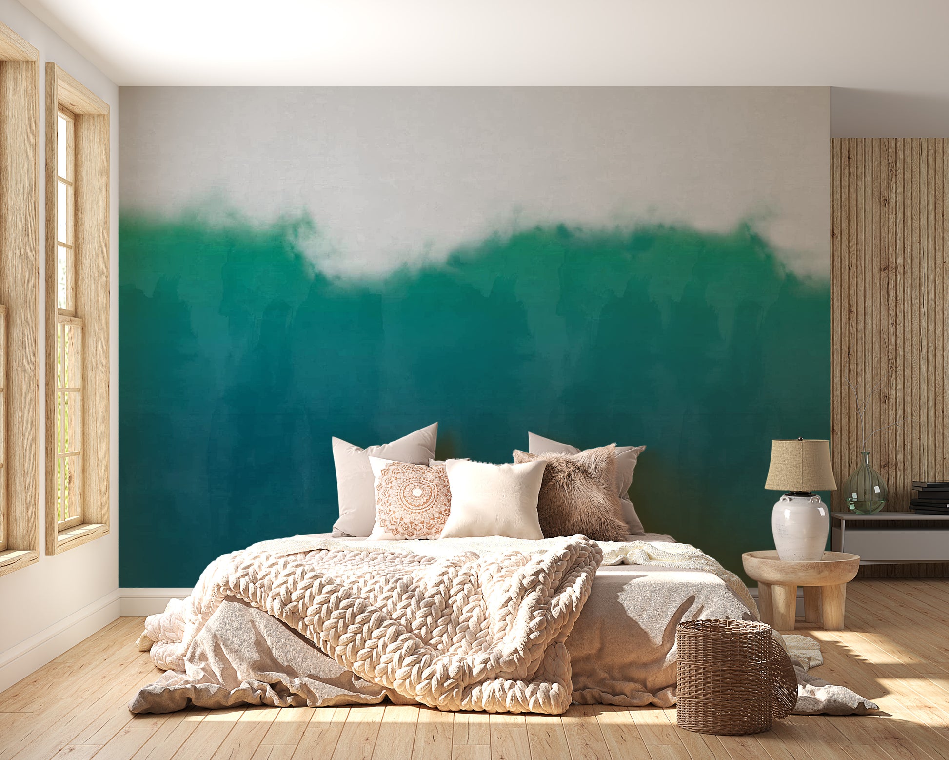 Sea Green Watercolor Wallpaper for bedroom