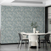 Nature-inspired wallpaper in baby blue palette

