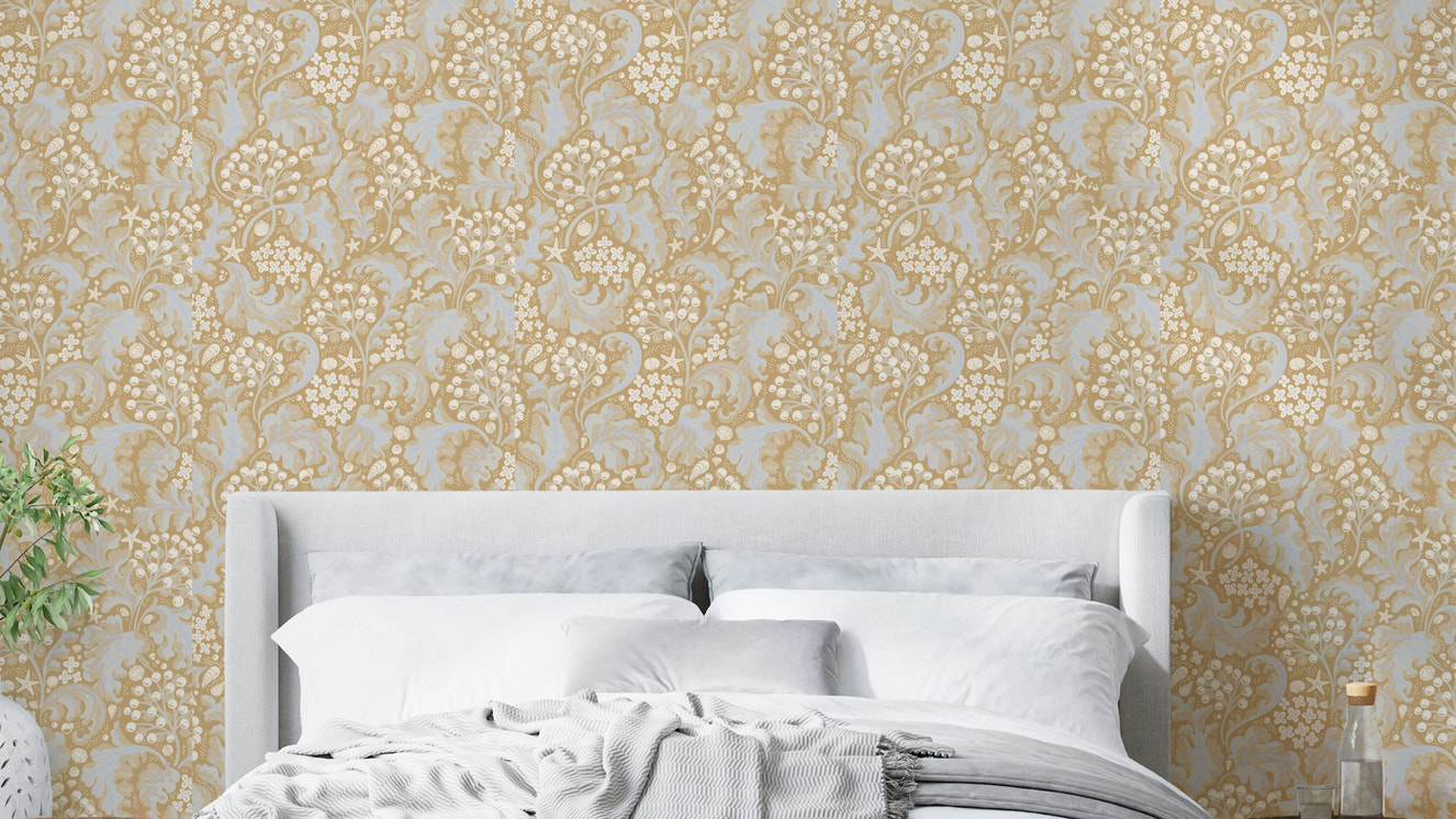 Sea kale wallpaper in warm ochre yellow tones

