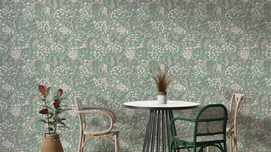 Sea kale botanical wallpaper in rhubarb green

