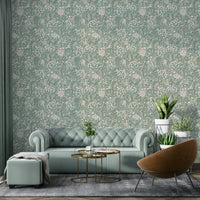 Textured wallpaper with sea kale botanical motif

