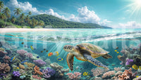 Ocean life wall mural for entryway, sea turtle scene, modern home styling