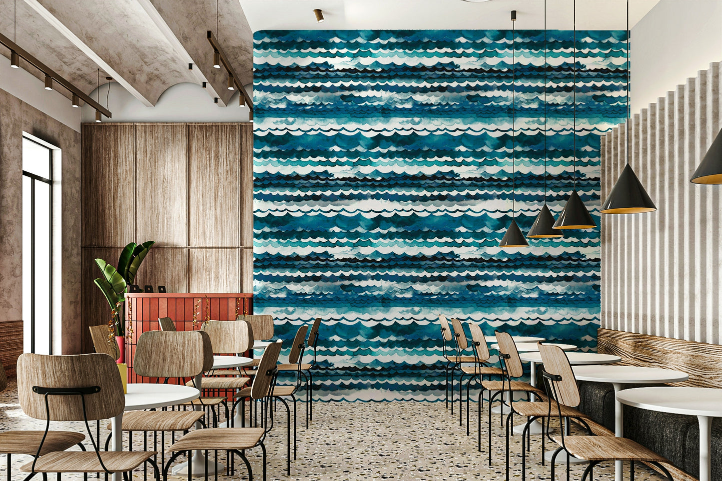 Soft blue ocean wave wallpaper for calming spaces.

