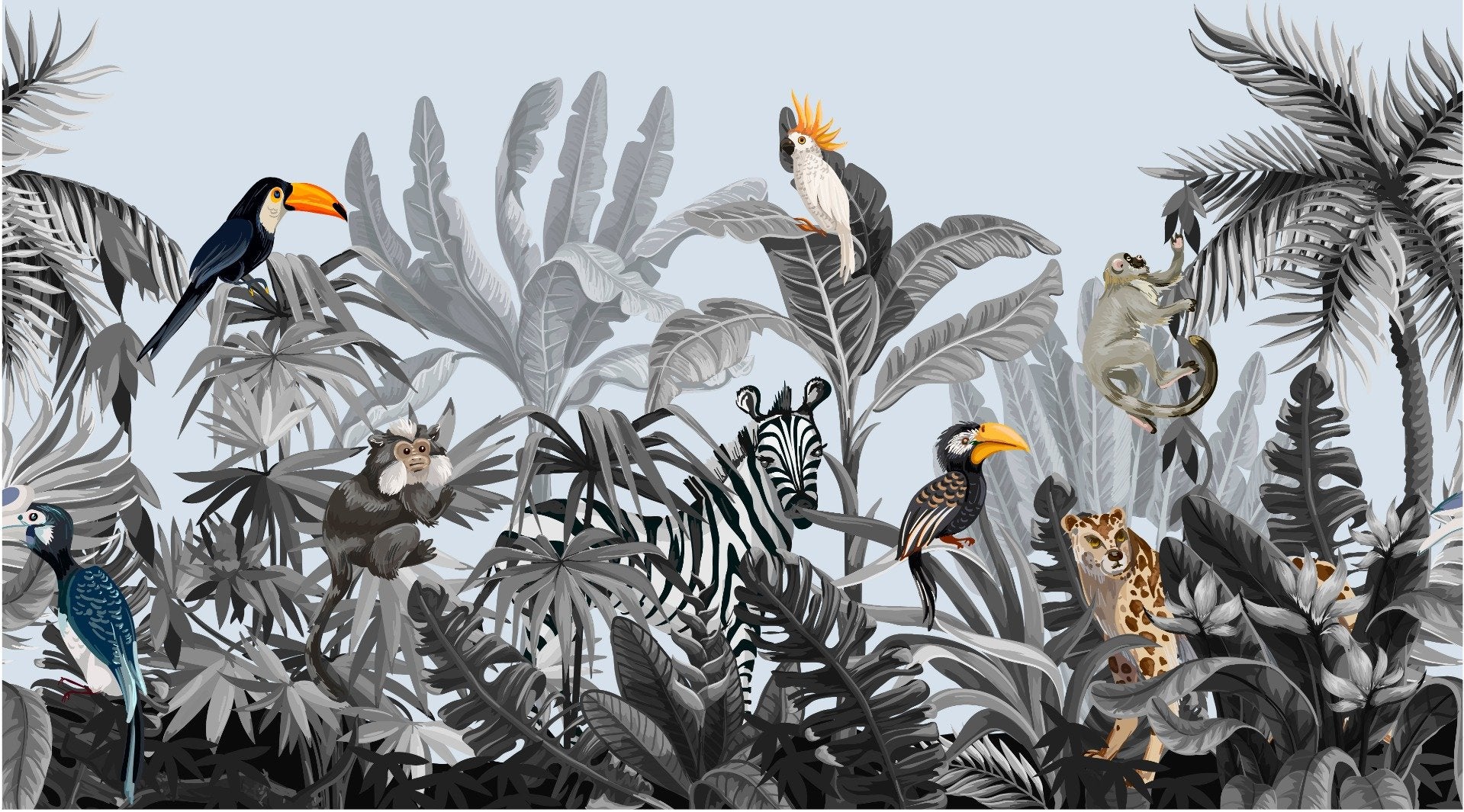 Monochrome Kids Jungle Wallpaper Mural