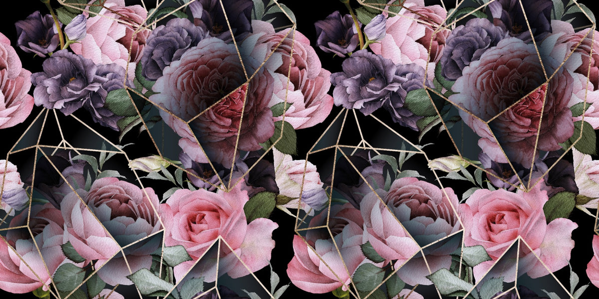 Pink Flowers in Polygons Wallpaper Mural in your room