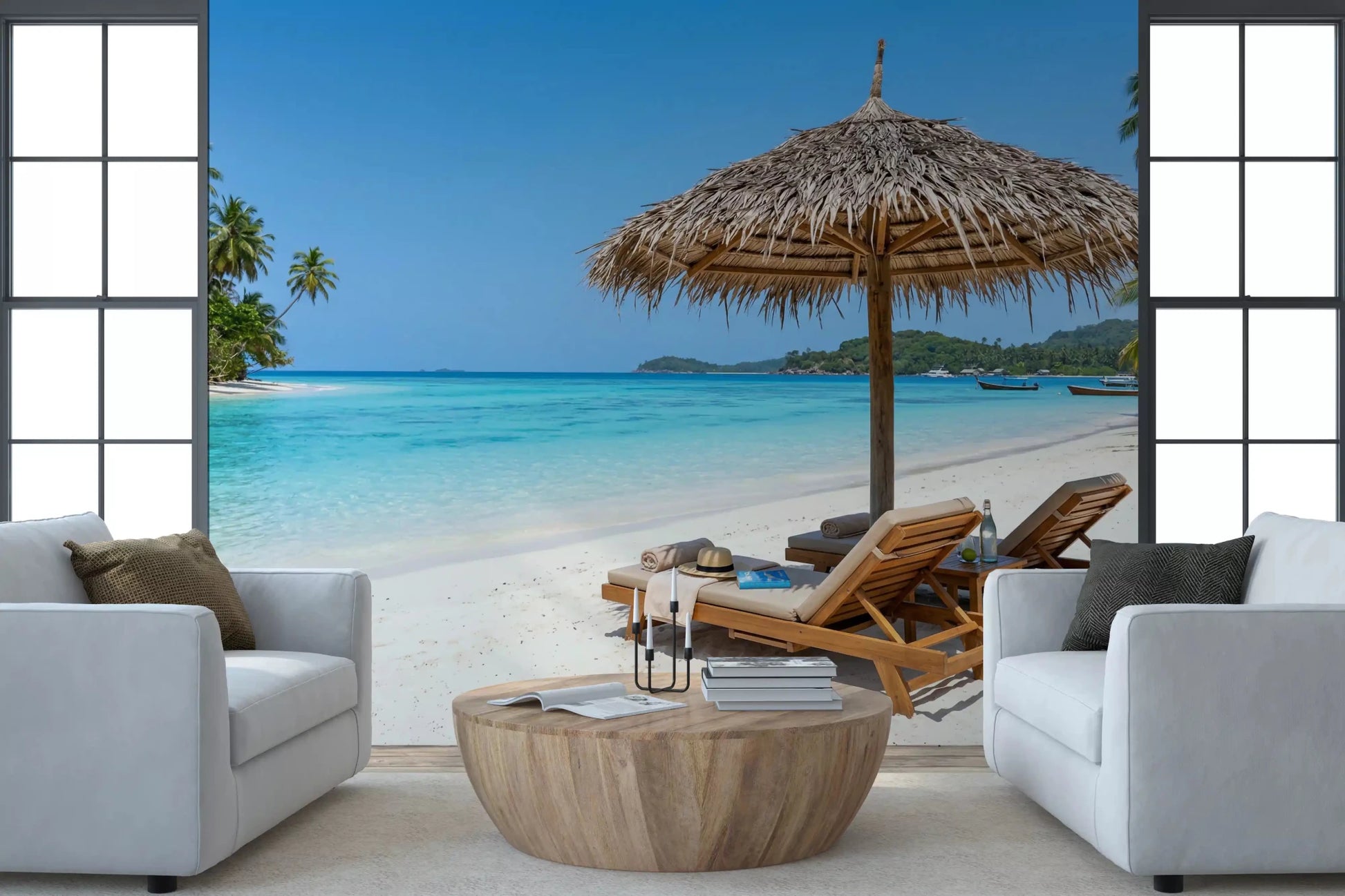 Coastal seaside calm wall mural for a beachy entryway decor.