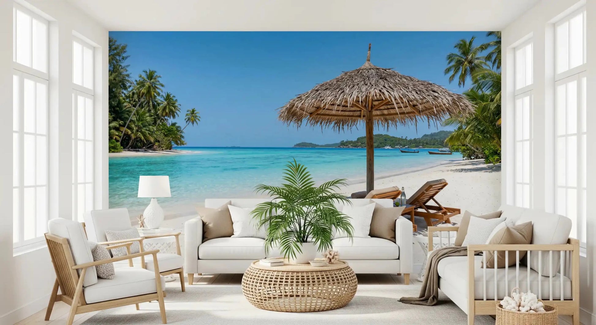 living room Seaside calm wall mural with gentle waves 