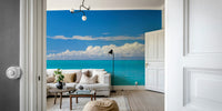 Tranquil boat-at-sea wall mural with open skies.

