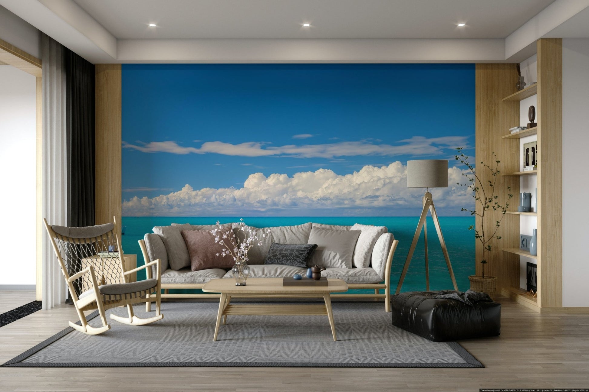 Seaside Dreams Wall Mural with bright blue ocean view.

