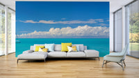 Peaceful sea and cloud mural for calming wall décor.

