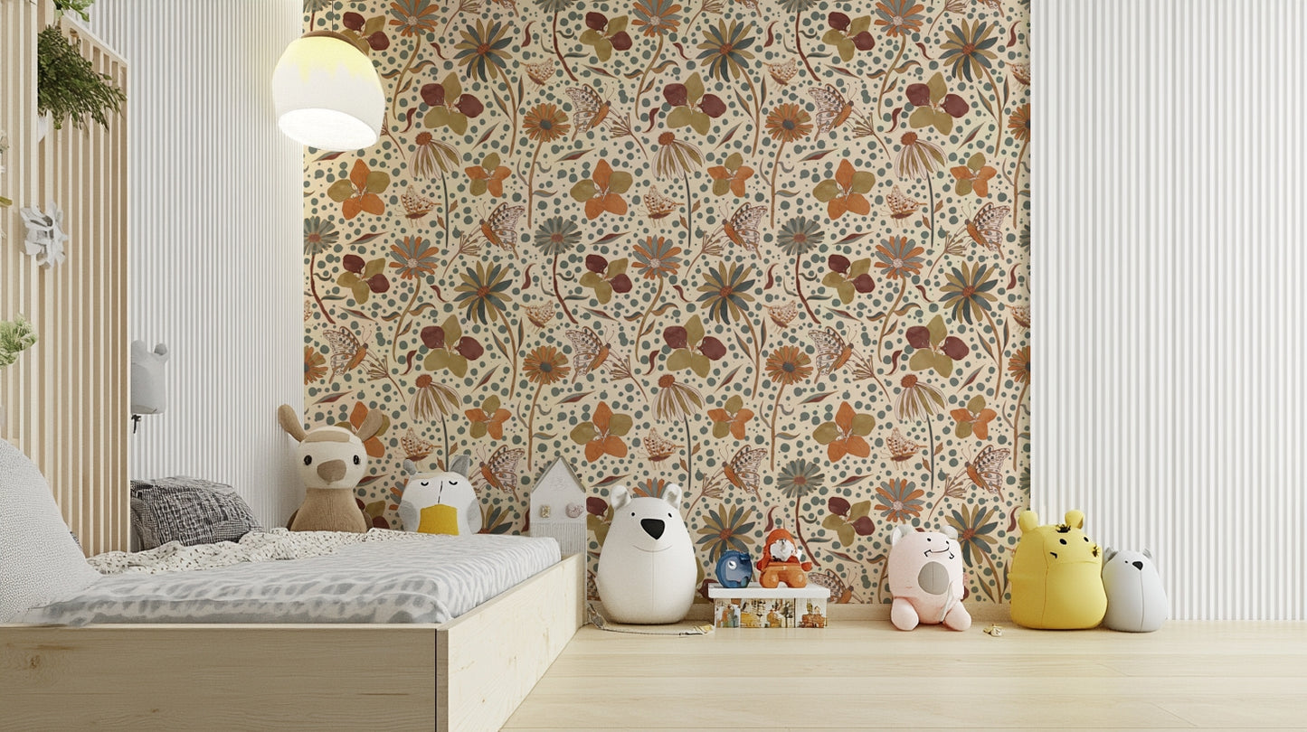 Nature-themed mural with autumn garden colors

