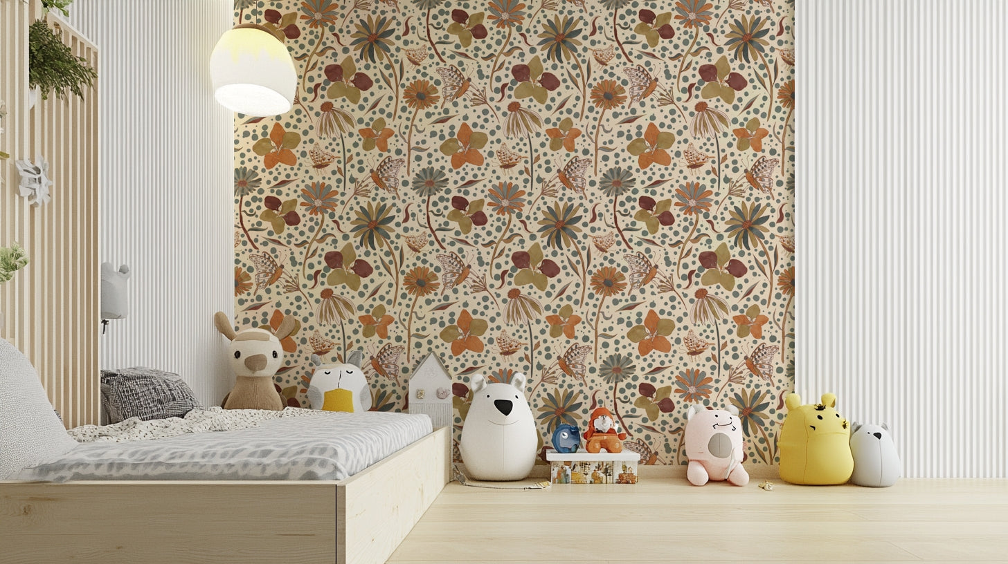Nature-themed mural with autumn garden colors

