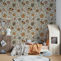 Autumn mural wallpaper with butterflies and leaves

