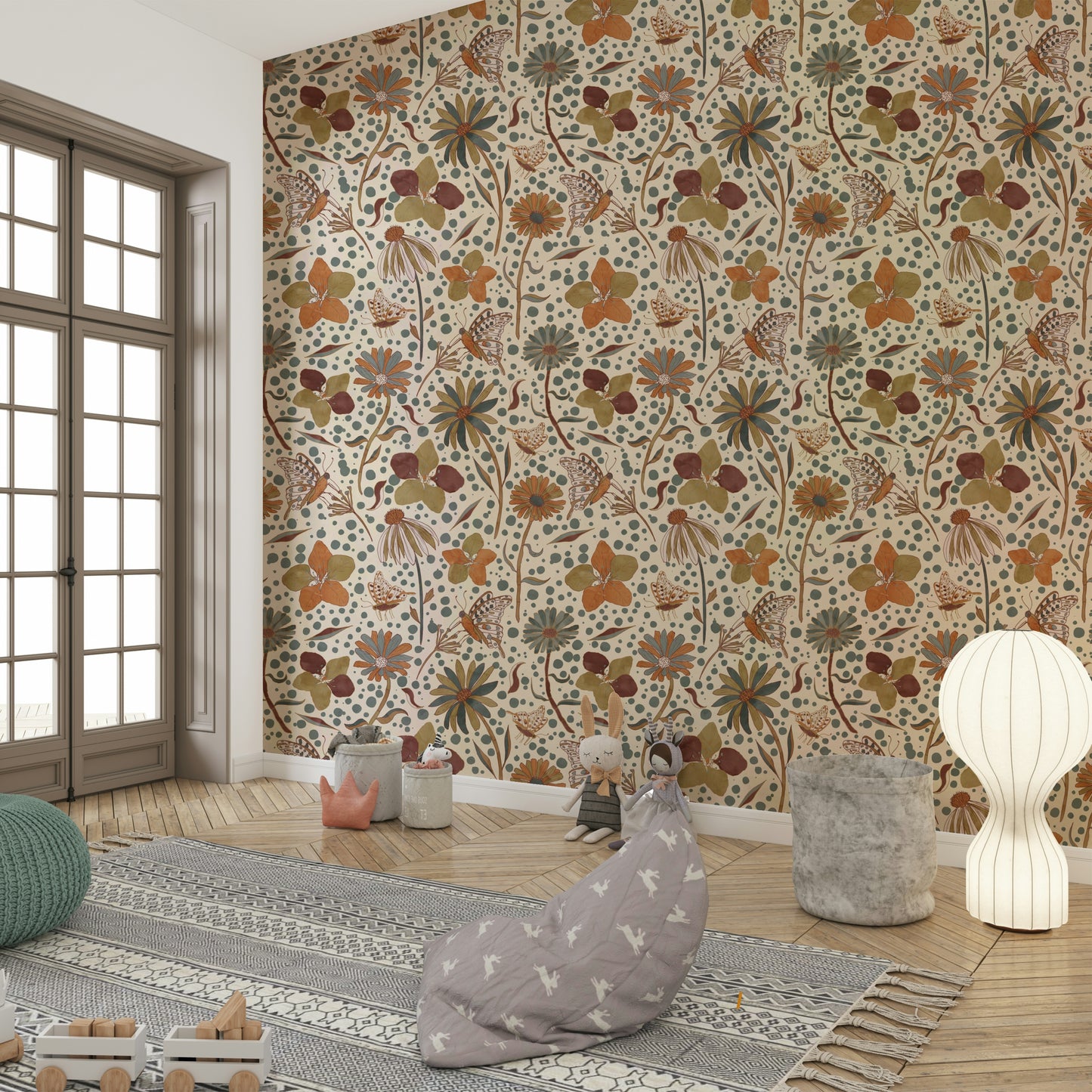 Secret Butterfly Garden wallpaper in warm tones

