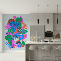 A graceful subtle bloom wall mural in rich, natural tones.