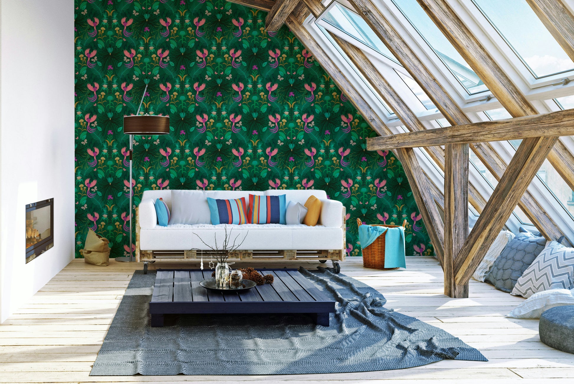 Whimsical secret garden wallpaper with soft florals

