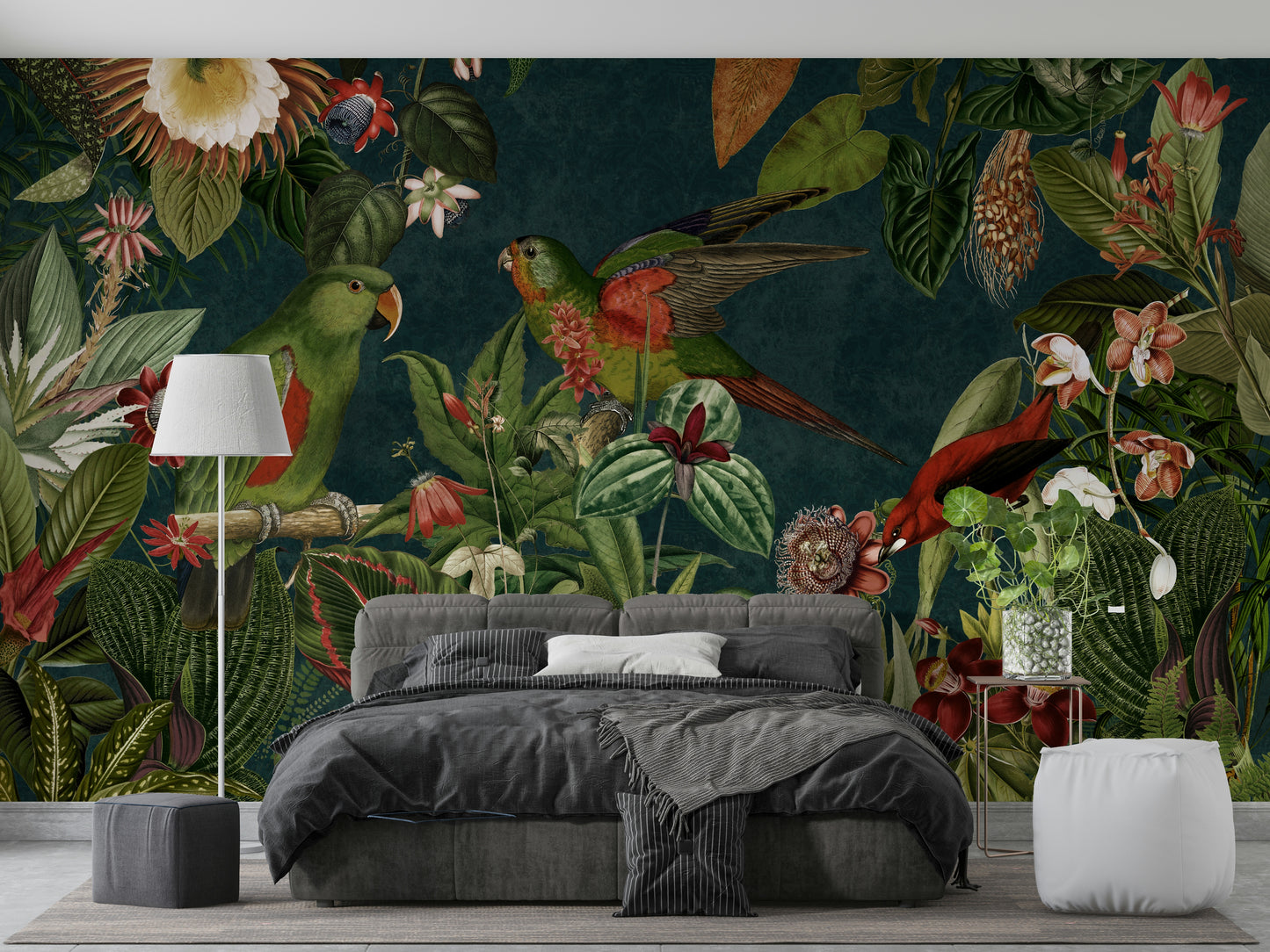 Wallpaper for walls featuring vintage tropical plants and blooms


