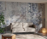 Distressed vintage wallpaper featuring layered brick designs
