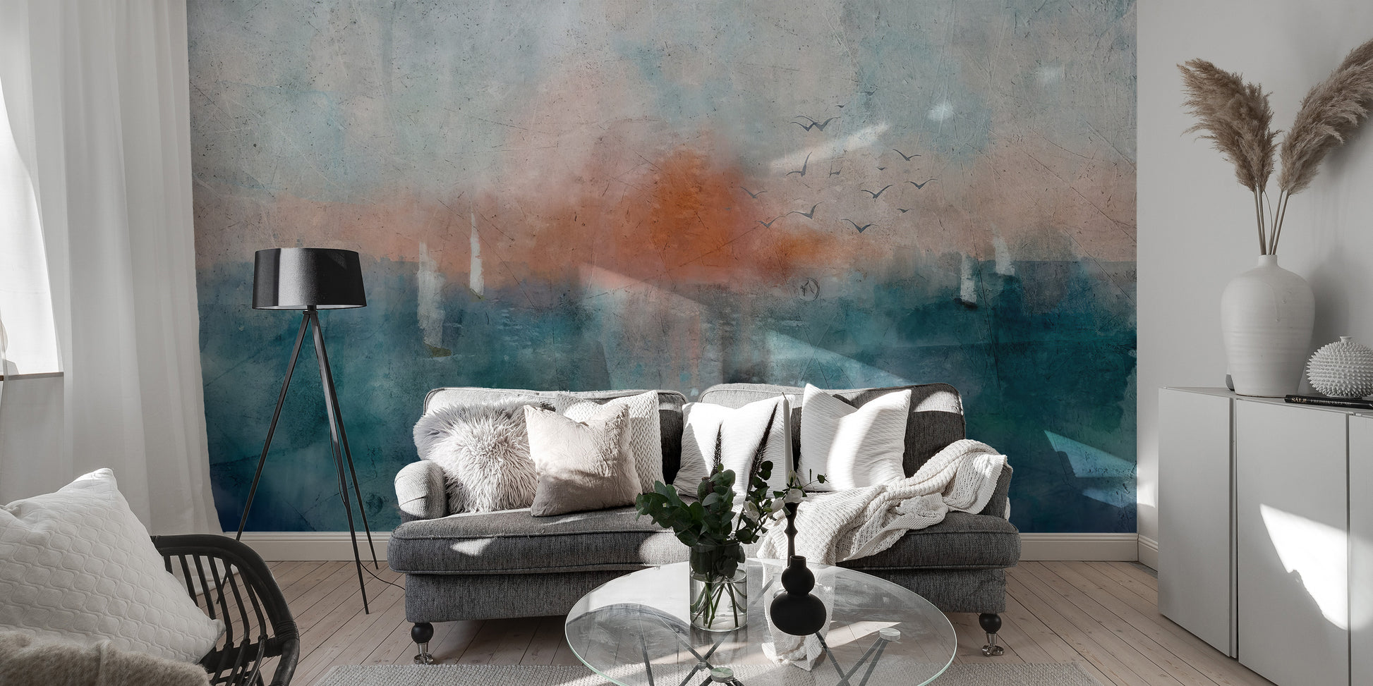 Peaceful living room wallpaper: Ethereal Dusk mural