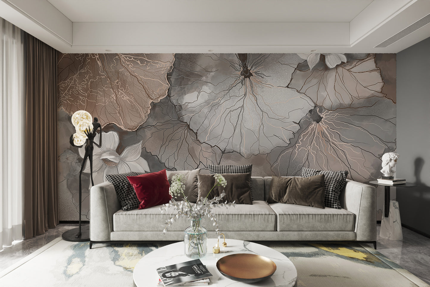 Lotus Leaf Symphony Peach Mural - Giffywalls
