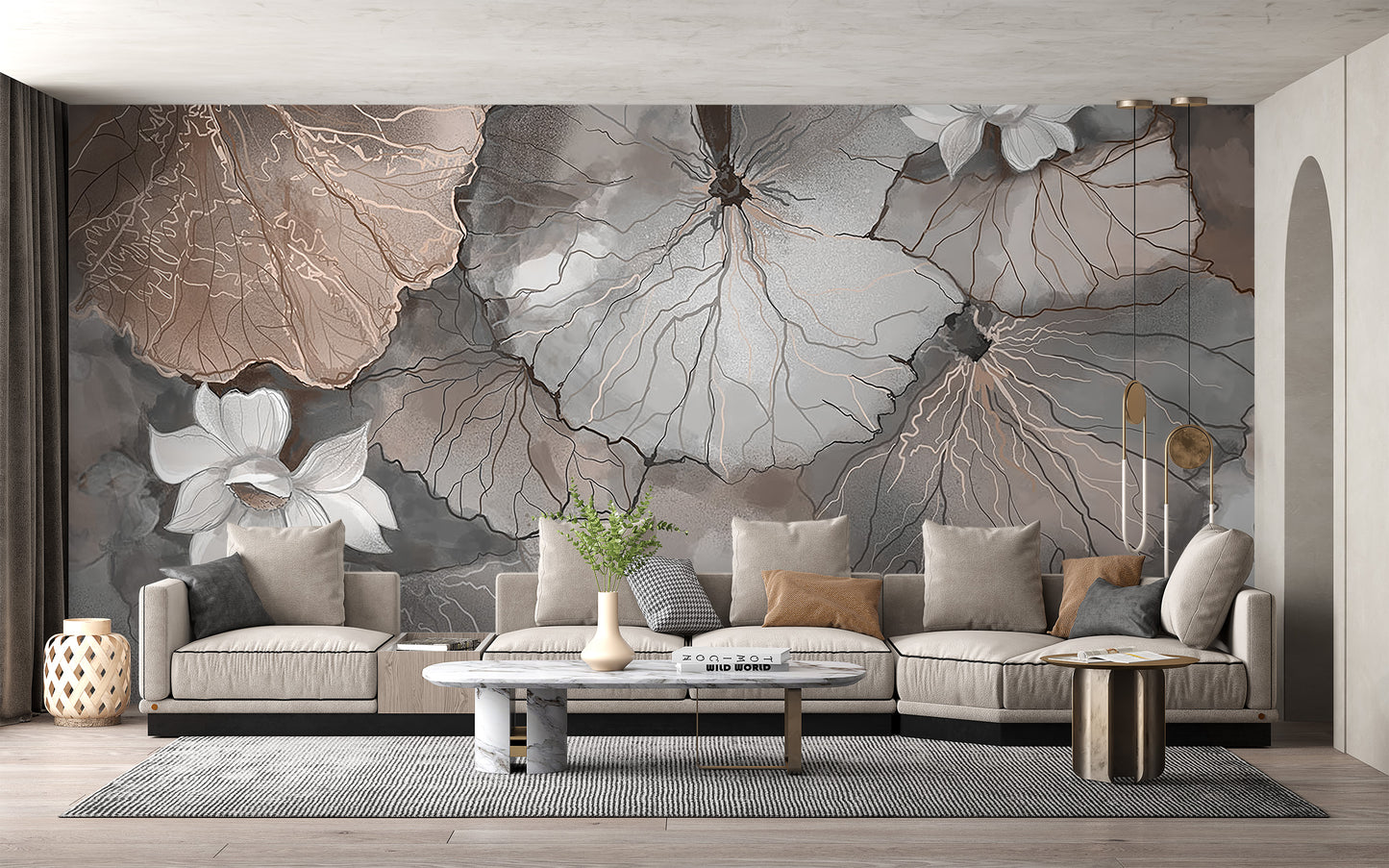 Lotus Leaf Symphony Peach Mural - Giffywalls