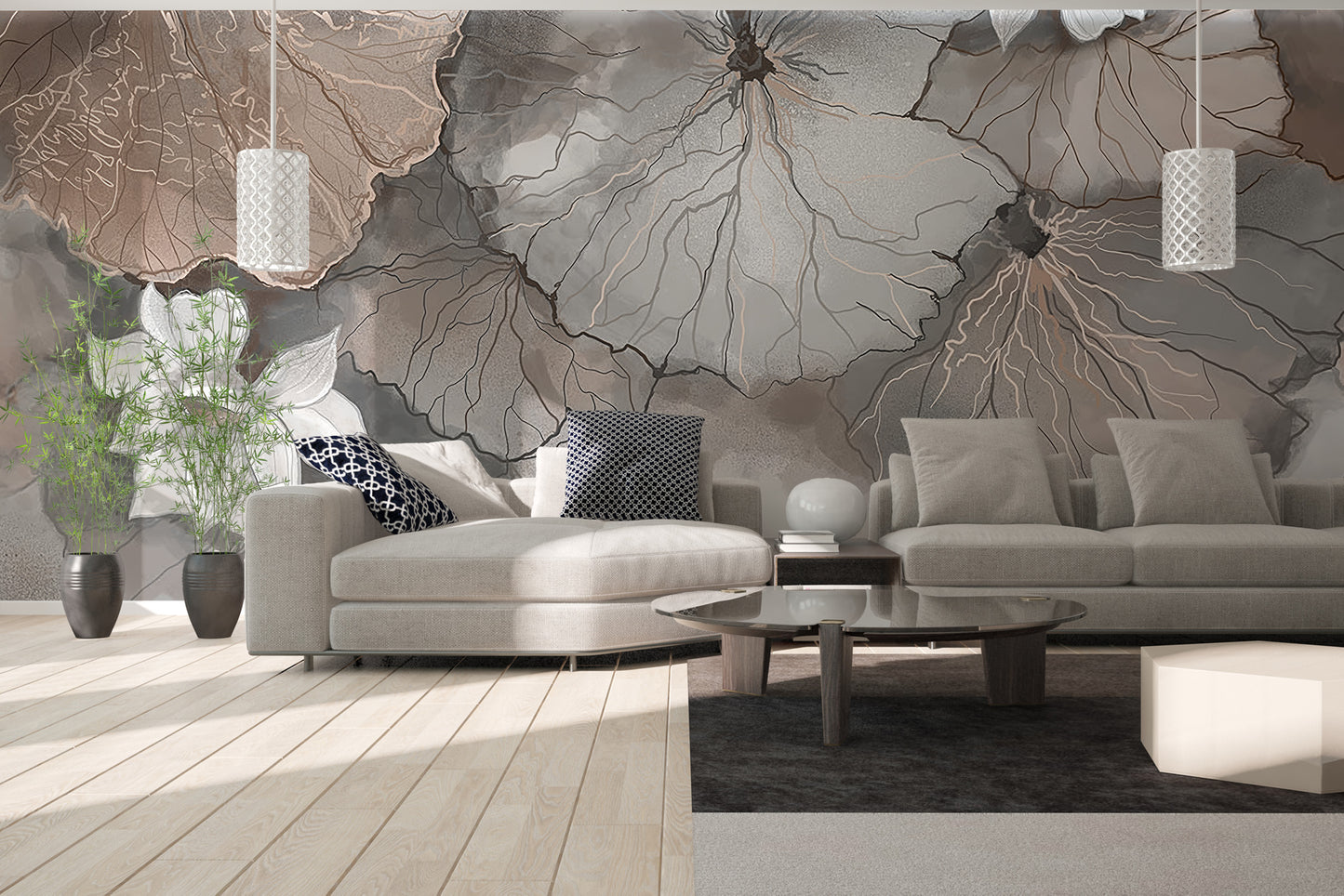 Lotus Leaf Symphony Peach Mural - Giffywalls