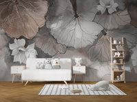 Lotus Leaf Symphony Peach Mural - Giffywalls