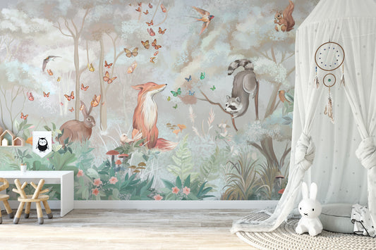 Pastel Forest Animal Wallpaper