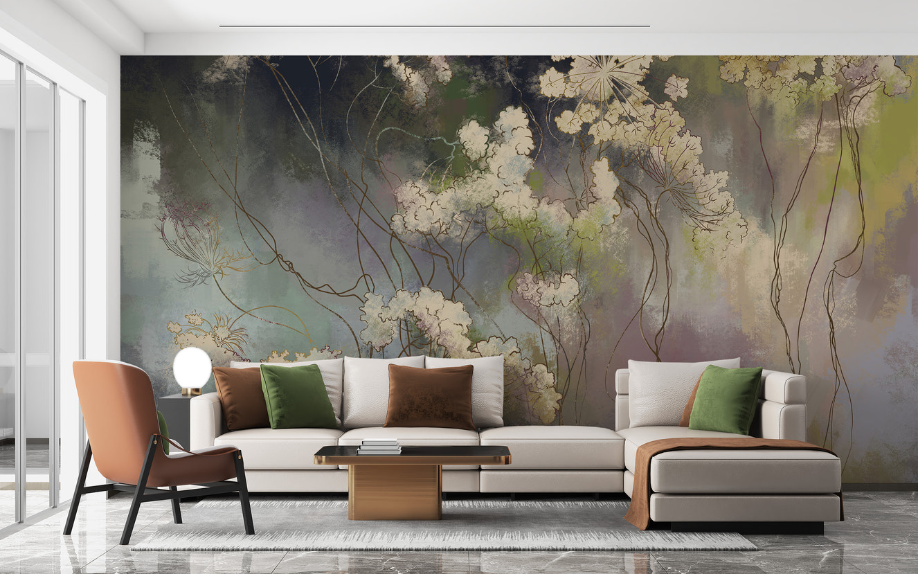 Wildflower-inspired floral wallpaper mural