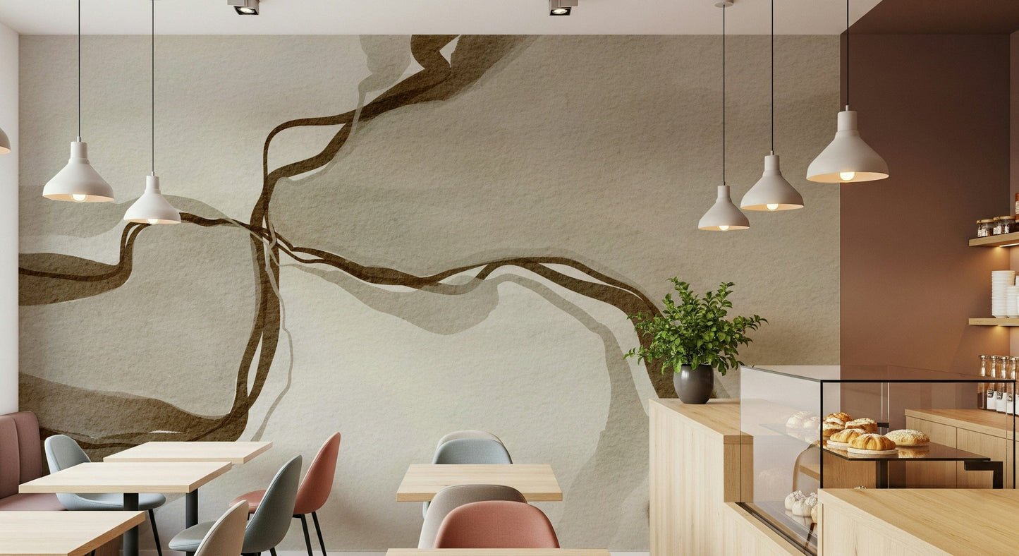 Elegant Whispers of Sepia mural capturing liquid movement in warm shades.