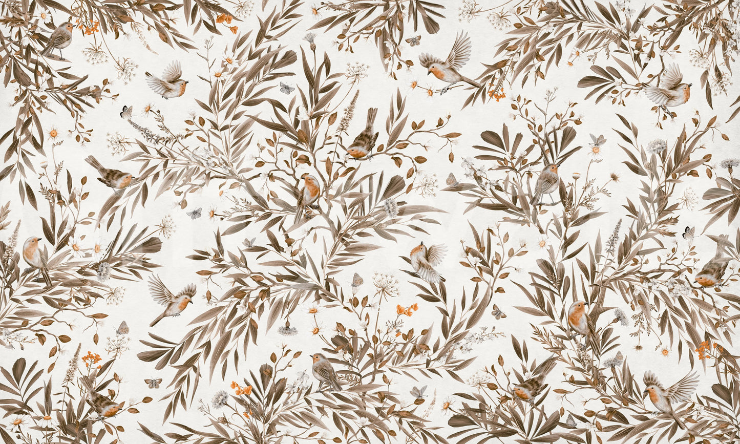 Birds & Blooms: Sepia Serenity Wall Mural
