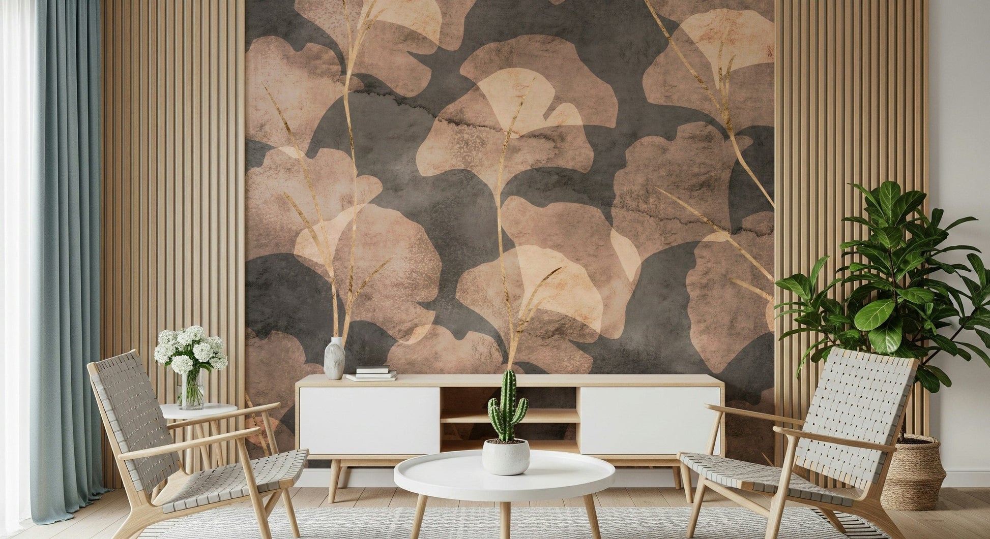 Elegant sepia tones Midwinter Gingko Sepia wallpaper for walls.