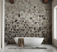 Sepia Triangle Tiles wallpaper mural shown as a full feature wall that highlights the design