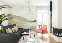 A calming abstract design wallpaper mural that defines a space.