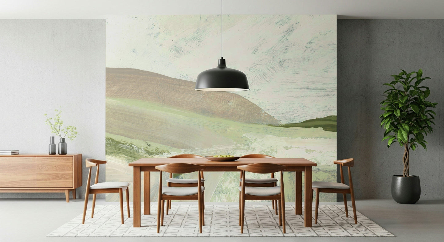 An artistic soft focus mural on minimalist wallpaper.