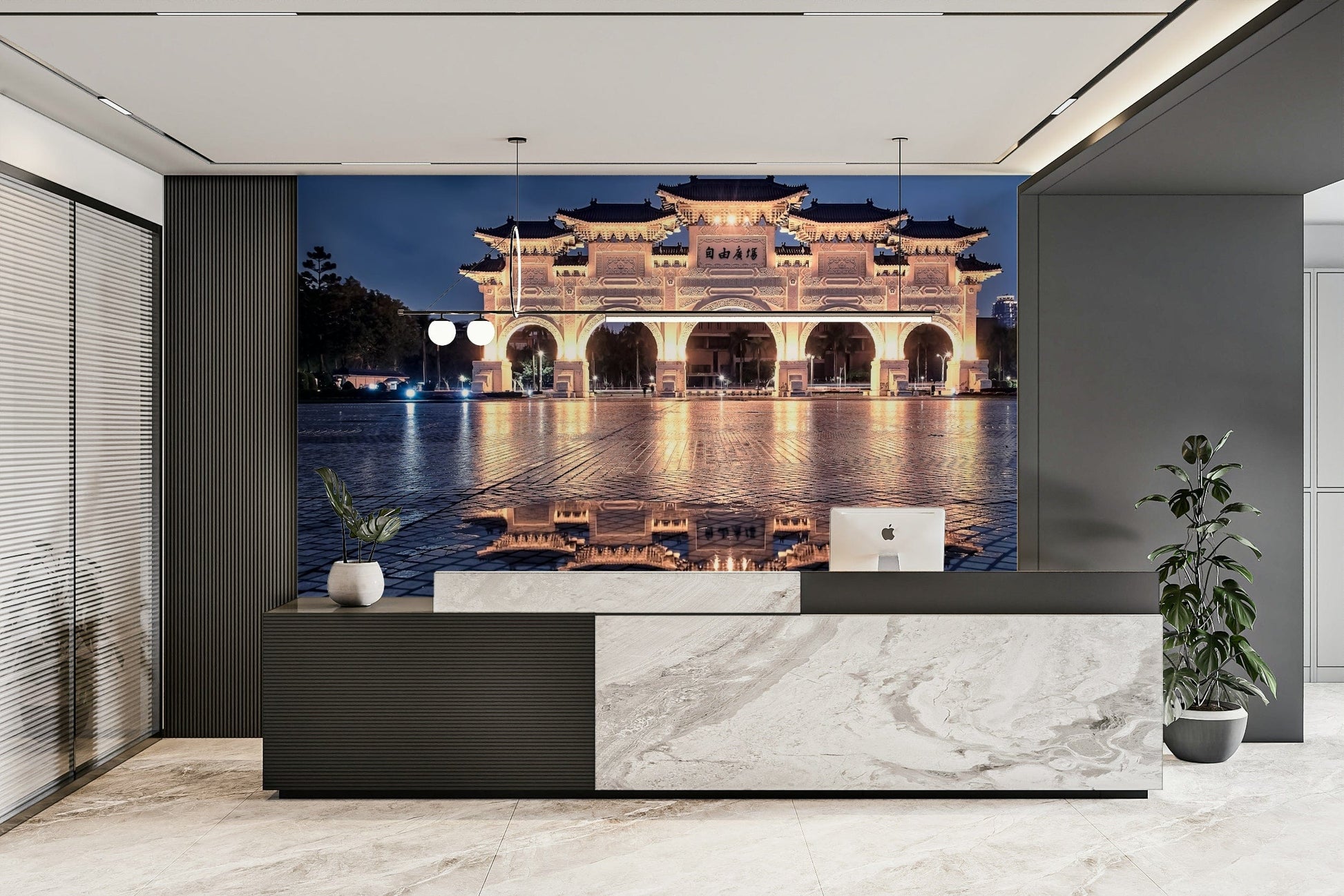 A beautiful Asian temple wallpaper mural for a tranquil room.

