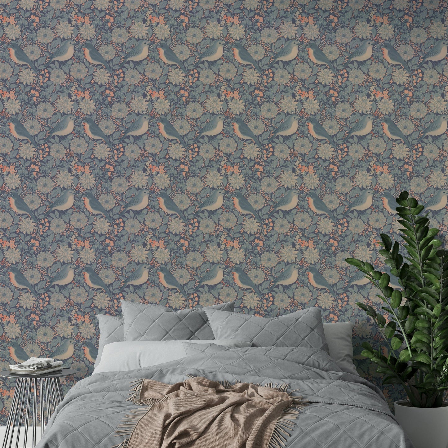 A contemplative birdcage design wallpaper mural for a feature wall.

